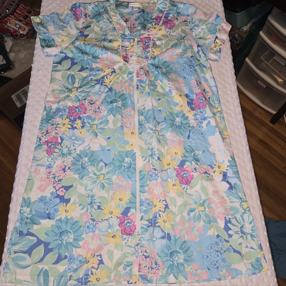 Miss Elaine Floral Nightgown - Blue and Pink